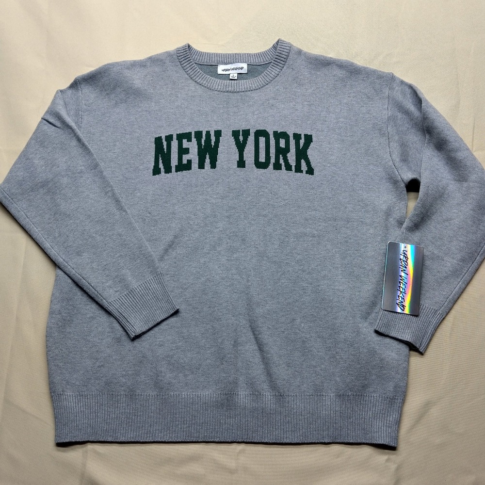 Urban Weekend New York 95 Grey Varsity Crewneck Sweater Womens Large L NWT